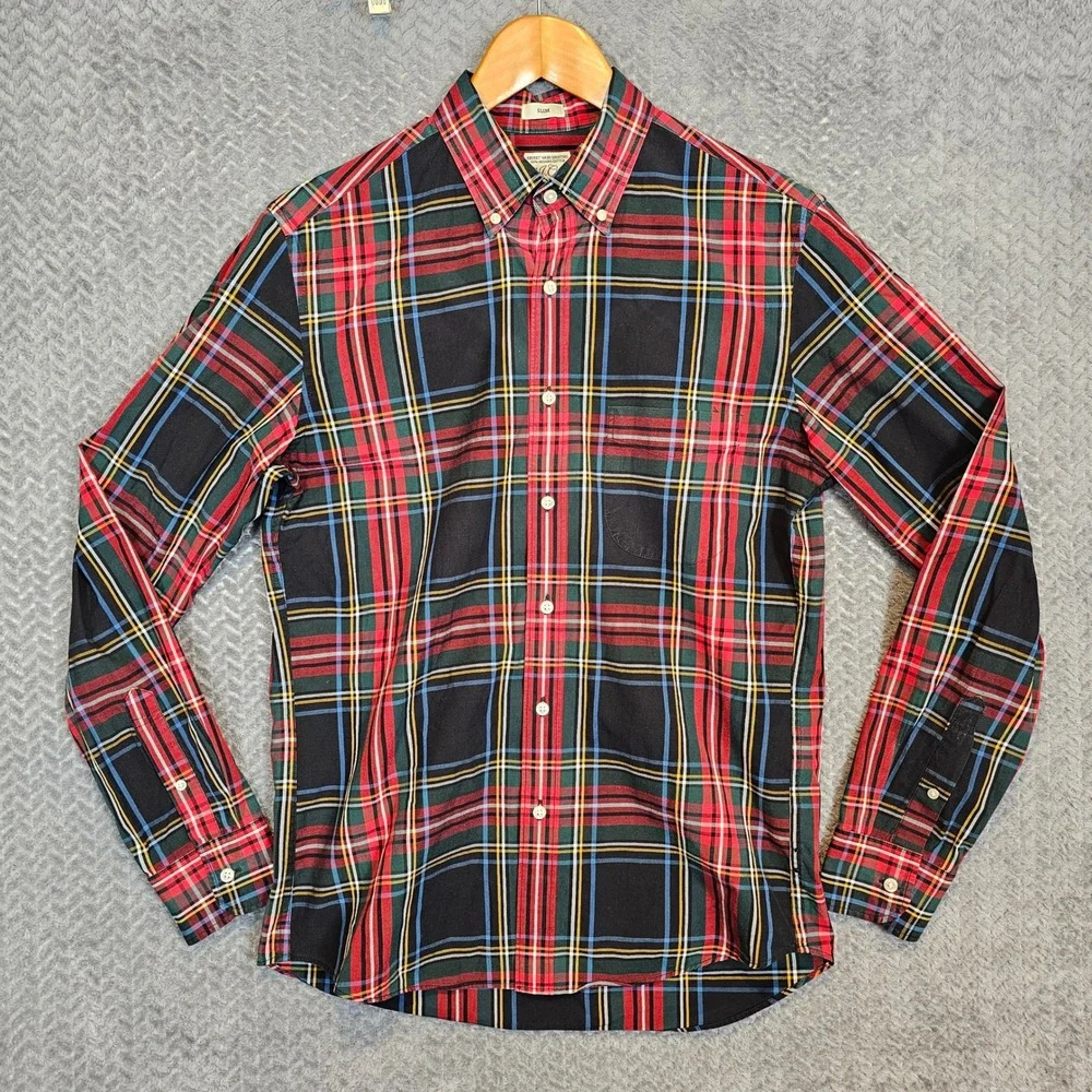 J Crew Slim Secret Wash Organic Cotton Stretch Plaid Button‎ Down Shirt Mens M